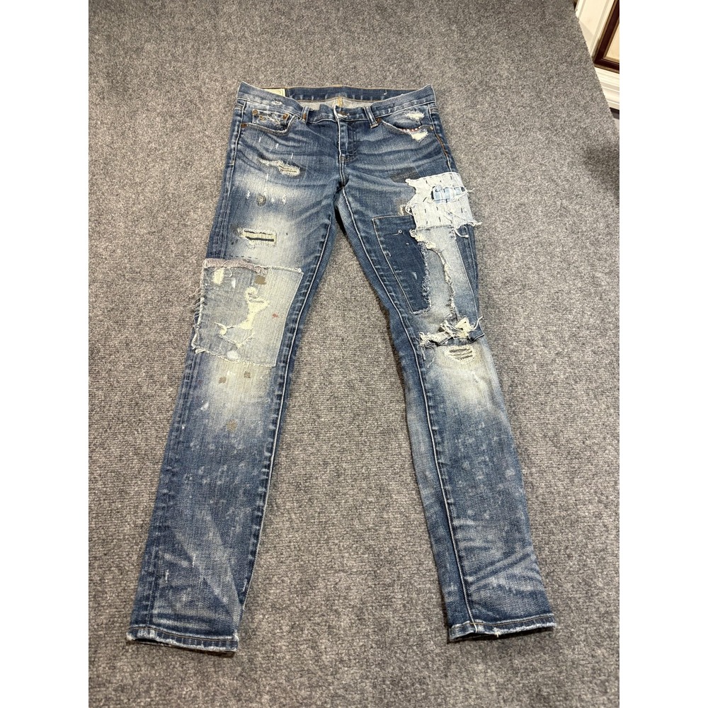 Polo Ralph Lauren Jeans Womens 30 Blue Tompkins Skinny Selvage Distressed Denim